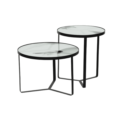 Masuta de Cafea FLY din Sticla Decorativa si Metal Negru 55cm WOOOD