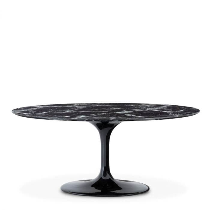 Masa de Dining Ovala Solo Neagra cu Blat din Marmura 170 cm Eichholtz