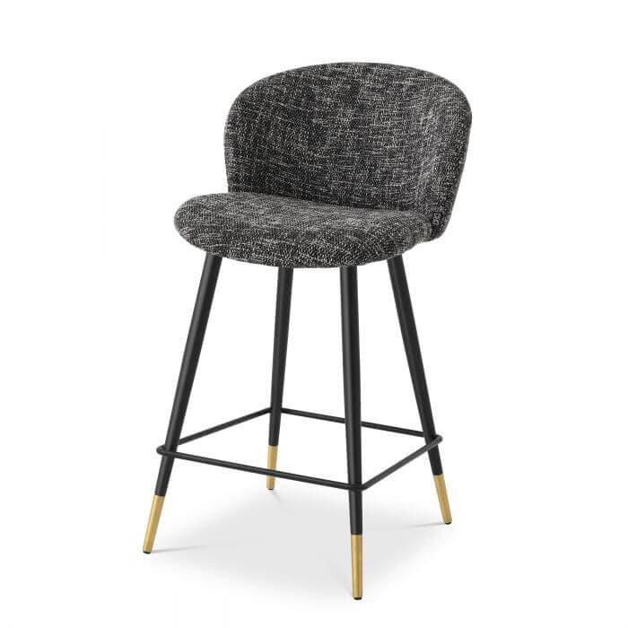 Scaun de Bar Volante Gri din Textil si Picioare Negre h 65 cm Eichholtz