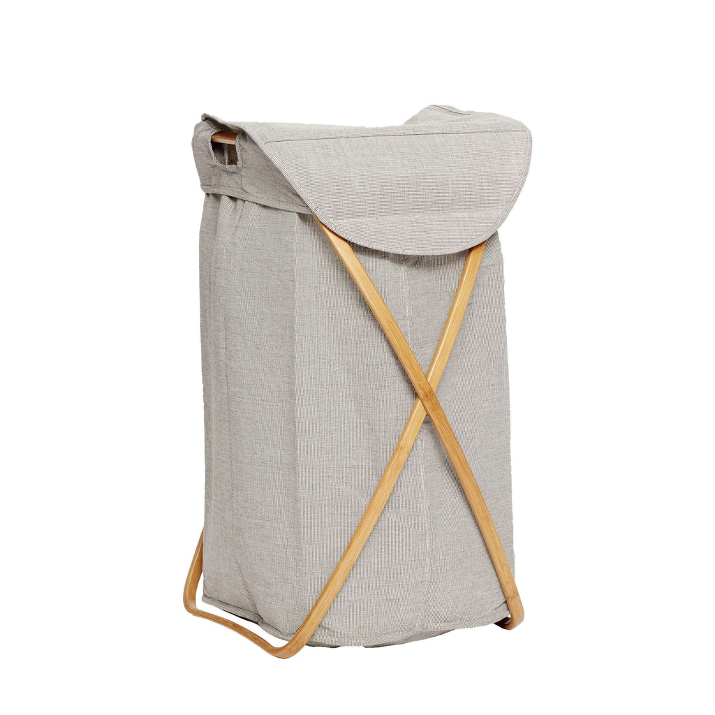 Cos pentru Rufe din Material Textil Gri si Bambus HUBSCH
