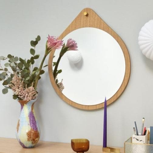 Oglinda Rotunda cu Rama din Lemn  Stejar HUBSCH 