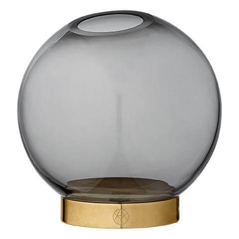 Vaza GLOBE din Sticla Fumurie si Metal Auriu 10 cm AYTM