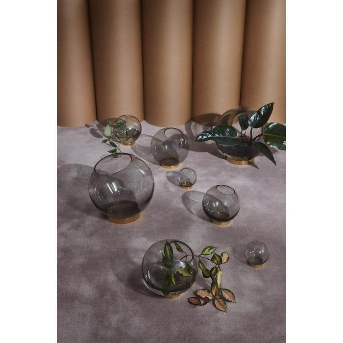 Vaza GLOBE din Sticla Fumurie si Metal Auriu 10 cm AYTM