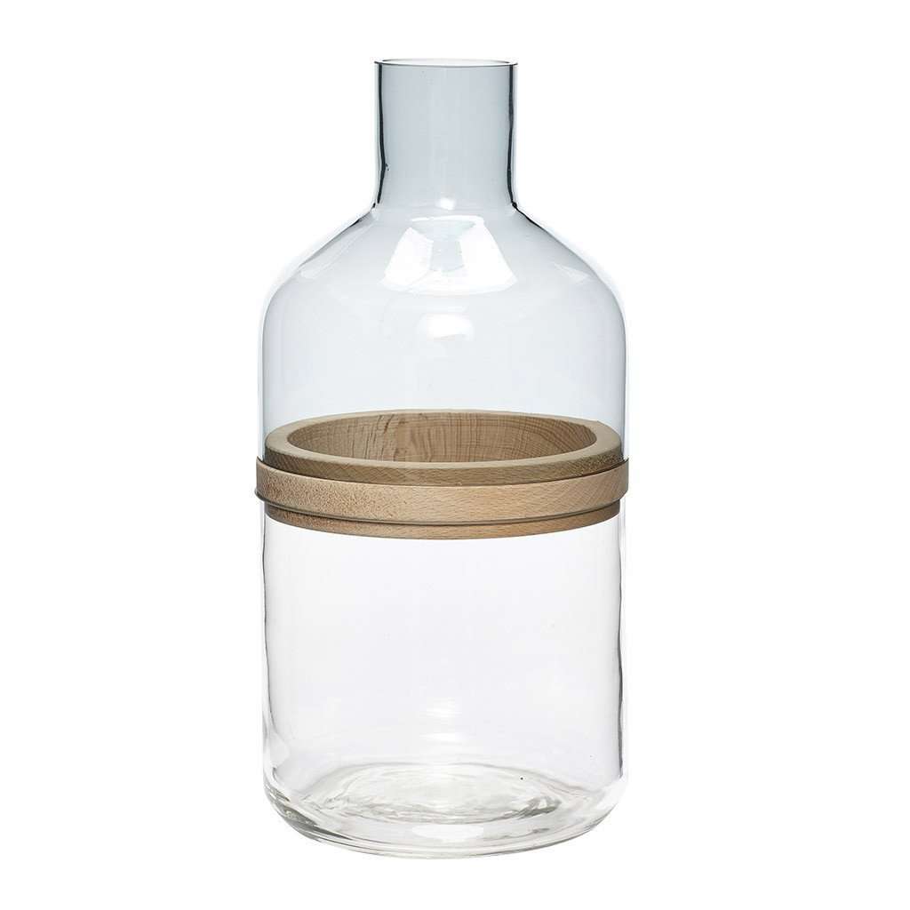 Vaza Transparenta din Sticla si Lemn HUBSCH