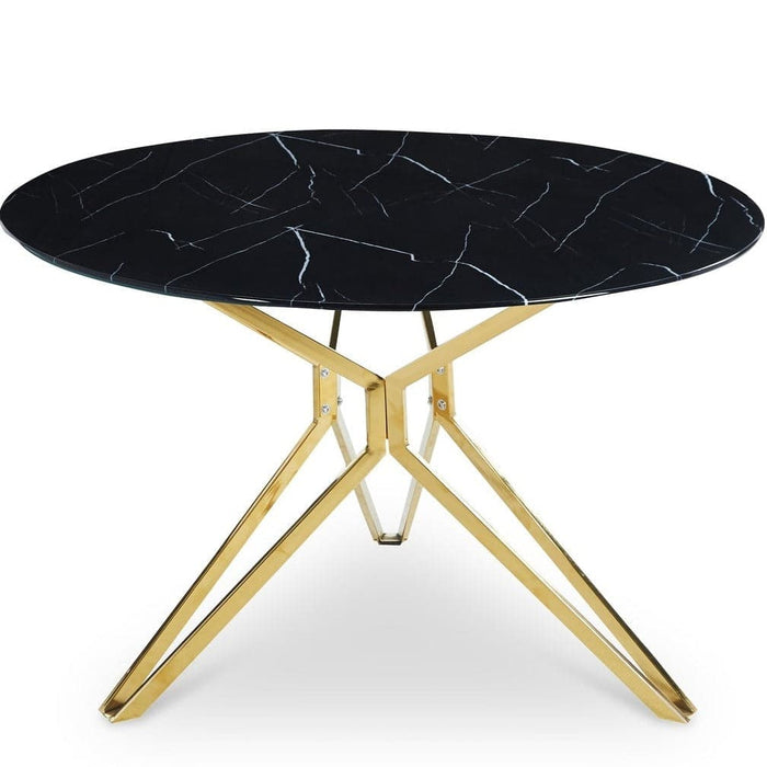 Masa Rotunda Ego din MDF Negru cu Aspect de Marmura si Picior din Metal Auriu OPJET PARIS