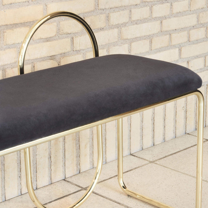 Banca ANGUI cu Sezut din Catifea Gri Inchis si Picioare Metalice Auriu AYTM