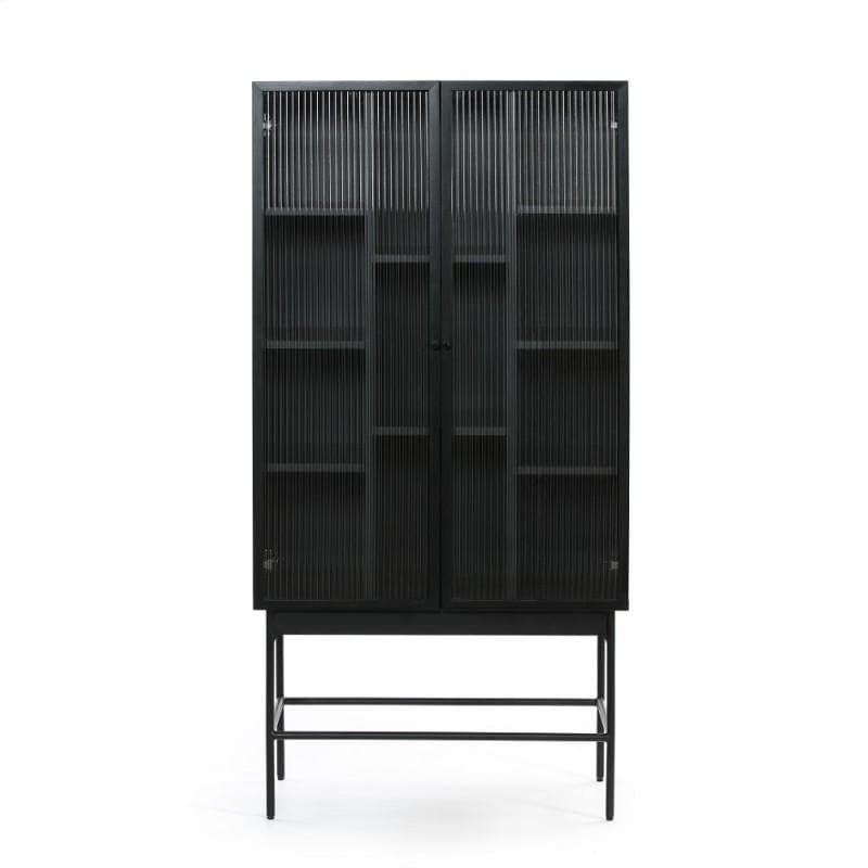 Cabinet BLUR Negru din MDF si Sticla cu Picioare Metalice TEULAT