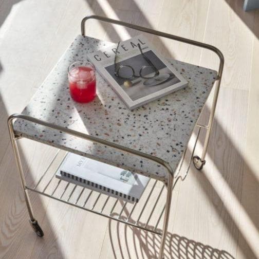 Carucior Servire din Metal si Blat Terrazzo HUBSCH