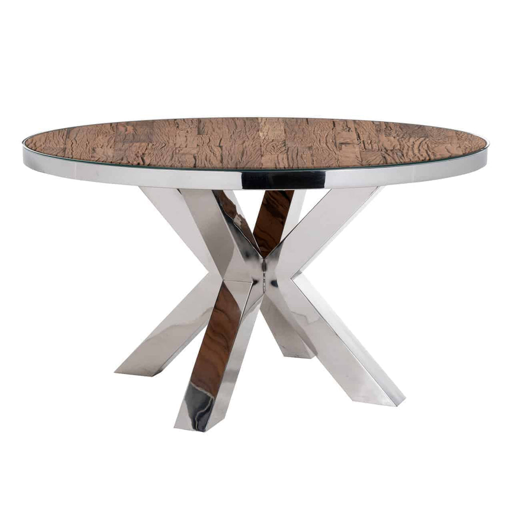 Masa KENSINGTON Rotunda cu Blat din Lemn 140cm si Picoare Metalice Argintii RICHMOND