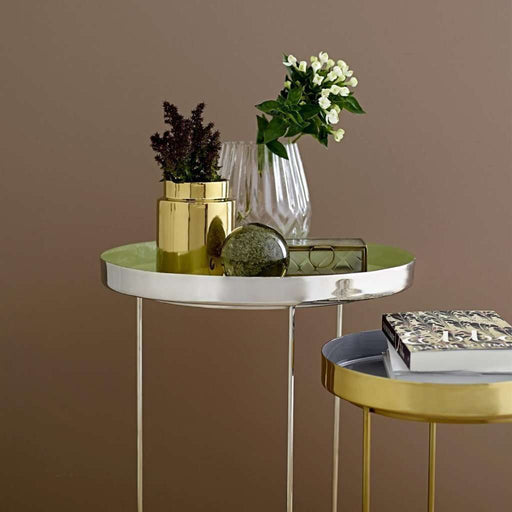 Masuta Argintie din Aluminiu cu Tava Verde Bloomingville