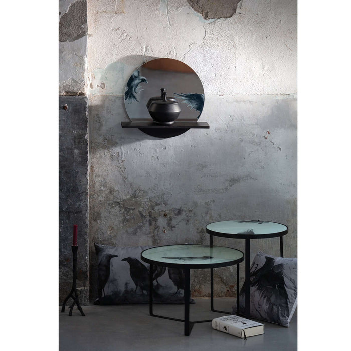 Masuta de Cafea FLY din Sticla Decorativa si Metal Negru 55cm WOOOD