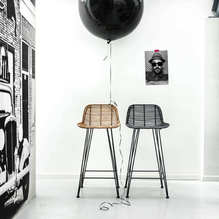 Scaun Bar din Ratan Negru HK LIVING