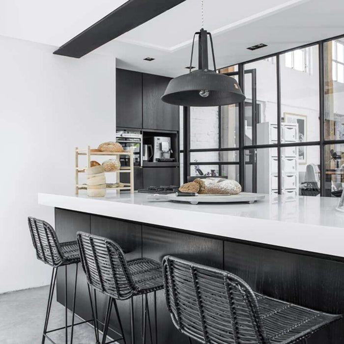 Scaun Bar din Ratan Negru HK LIVING