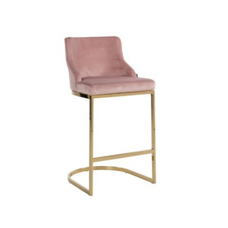 Scaun de Bar Roz BOLTON cu Picioare Metalice Aurii PINK VELVET