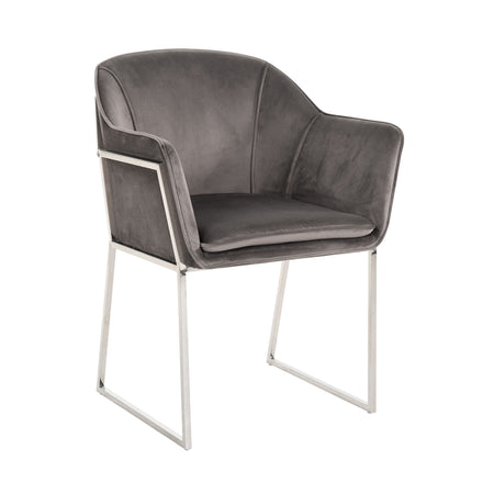 Scaun de Dining TRESANTO din Catifea Gri si Metal Argintiu