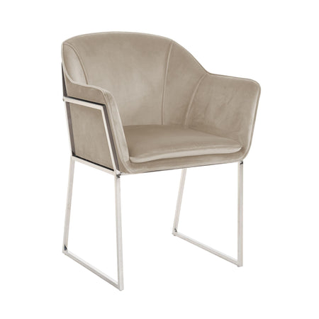 Scaun de Dining TRESANTO din Catifea Bej si Metal Argintiu