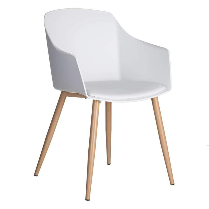 Scaun din Plastic Alb cu Picioare din Lemn 83cm IXIA