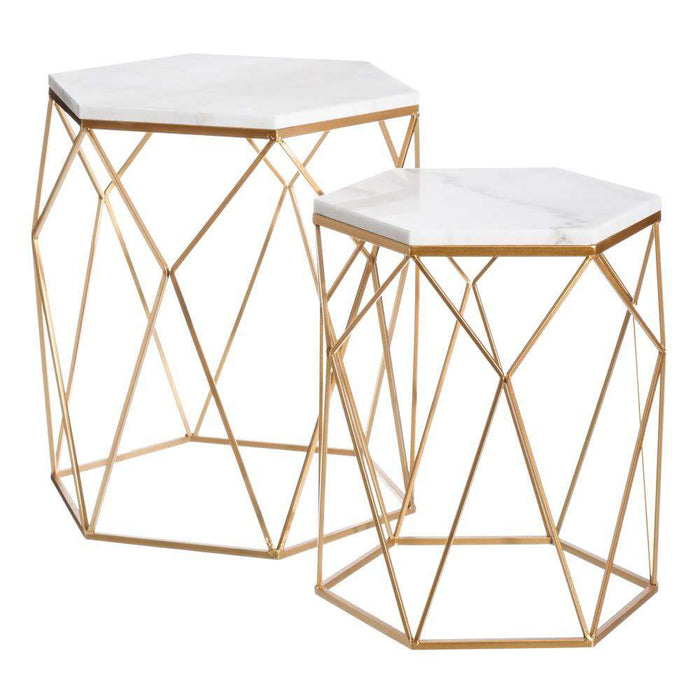 Set de 2 Masute de Cafea din Metal Auriu si Marmura IXIA