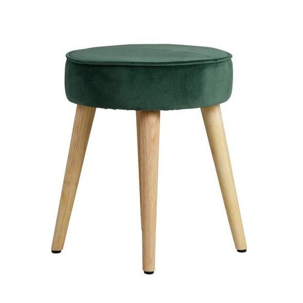 Taburet din Catifea Verde cu Picioare din Lemn ZAGO